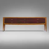 Paolo Buffa, Cabinet, c. 1955, curly maple, lacquered mahogany, walnut, brass