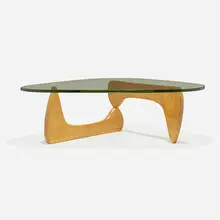Coffee table, model IN-50 by Isamu Noguchi, 1944, maple, glass, sold Oct 2025