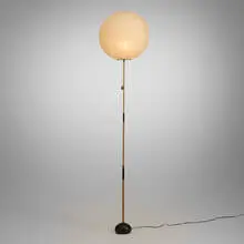 Isamu Noguchi, Akari light sculpture, model BB3-45A, washi paper, bamboo, enameled cast iron, enameled steel