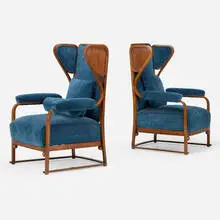 Josef Hoffmann, Armchairs model 666, pair, c. 1905, beech, upholstery