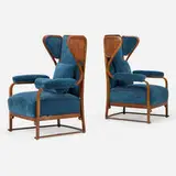 Josef Hoffmann, Armchairs model 666, pair, c. 1905, beech, upholstery