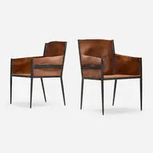 Jean-Michel Frank, Armchairs, pair, c. 1939, leather, painted wrought iron
