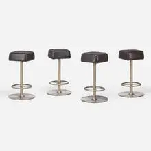 Barstools from Lever House, New York, set of four by Marc Newson, 2003, leather upholstery, aluminum, chrome-plated stainless steel, sold Oct 2025