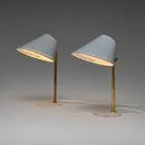 Paavo Tynell, Table lamps model 9227, pair, c. 1955, enameled metal, brass