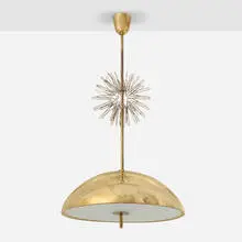 Ceiling lamp by Paavo Tynell, c. 1950, brass, frosted glass, sold Oct 2025
