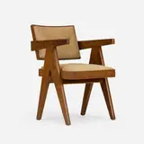 Office chair from Chandigarh by Pierre Jeanneret, c. 1960, teak, hide, sold Oct 2025