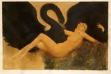'LEDA AND THE SWAN' by Louis Icart, 1934, etching and aquatint, printed with colours, and applied hand colour, lacquered finish, offered Sep 2017