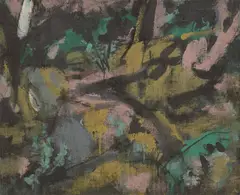Bernd Koberling, Unter den Bäumen, 1977, Kunstharz auf Jute