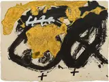 Antoni Tàpies, Formes i vernis, 1986, Farbaquatinta, Harz, Carborundum und Prägedruck auf Velin