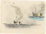 Lyonel Feininger, Segelboot mit Wolke (Studienblatt), 1934, Blei- und Farbstift auf Papier (aus einem Zeichenblock)