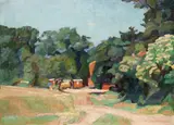 Udo Peters, Am Dorf, 1934, Öl auf Pappe