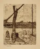 Paula Modersohn-Becker, Die Gänsemagd, 1899, Radierung in Braun auf festem, leicht genarbtem bräunlichen Papier