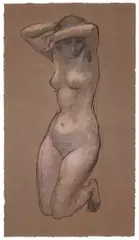 Nu à genoux de face by Julio González, Um 1914, Rosa und schwarze Kreide auf braunem Velin, sold Nov 2008