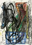 Markus Lüpertz, Ohne Titel (MLZ 2214), 1990, Farbkreide, Aquarell, Kohle, Lackfarbe und Tuschfeder auf Papier