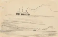 Lyonel Feininger, Dampfer auf ruhiger See, 1924, Bleistift auf gelochtem Papier