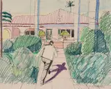 Norman Sunshine, Untitled (Figure in front of a house), c. 1975-85, Crayon and pencil on paper