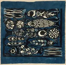 Sadao Watanabe, Five Fish, 1961, Stencil on momigami paper