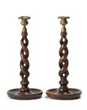 Asian Style, Pair of wood candlesticks, 20th Century