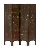 Asian Style, Four panel reversible folding screen with Asian motif
