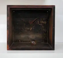 Michael Fram, Shadow box sculpture along with Molly Barnes Gallery flyer for a 1968 exhibition, Mixed media