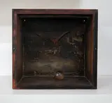 Michael Fram, Shadow box sculpture along with Molly Barnes Gallery flyer for a 1968 exhibition, Mixed media