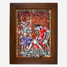 Judith Schaechter, Tulip, 1993, sandblasted, engraved, and enameled stained glass, copper foil, paint, lightbox