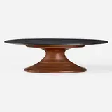 Phillip Lloyd Powell, Monumental dining table, c. 1970, laminated and sculpted walnut, gold leaf, slate