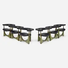 Paul Evans, Rare armchairs, set of six, c. 1970, welded and patinated copper, vinyl