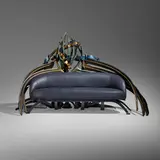 Albert Paley, Settee, 1988, forged, fabricated and painted steel, leather