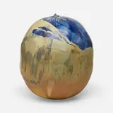 Untitled (Blue Jazz) by Toshiko Takaezu, c. 2006, glazed porcelain with sgraffito, sold May 2023
