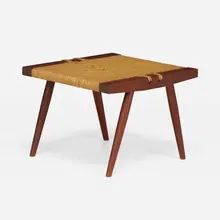 Grass-Seated stool by George Nakashima, c. 1965, walnut, sea grass cord, sold May 2023