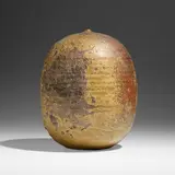 Untitled (wth rattle) by Toshiko Takaezu, c. 1985, anagama-fired stoneware, sold May 2023