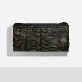 Sculpted Bronze wall-hanging cabinet by Paul Evans, 1970, bronzed resin over wood, slate, sold May 2023
