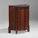Phillip Lloyd Powell, Cabinet, c. 1985, sculpted walnut, painted slate and wood, carved Chinese seals