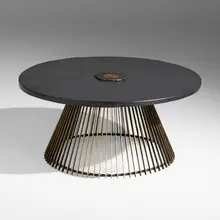 Coffee table by Paul Evans, 1960, steel, 23 karat gold leaf, slate, sold May 2023