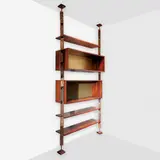 Paul Evans and Phillip Lloyd Powell, Shelving unit, c. 1965, torch-cut, welded and enameled steel, painted wood, gold leaf