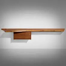 Hanging Wall Shelf by Mira Nakashima, 1995, American black walnut, rosewood, sold Oct 2025