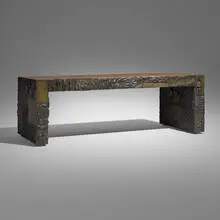 Sculpted Bronze coffee table by Paul Evans, 1971, bronze resin over wood, rosewood veneer, sold Oct 2025