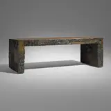 Sculpted Bronze coffee table by Paul Evans, 1971, bronze resin over wood, rosewood veneer, sold Oct 2025