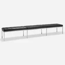 Bench from Wayne State University, Detoit by Florence Knoll, chrome-plated steel, leather, sold Oct 2025