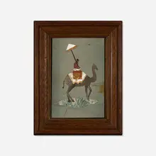 Untitled (Camel Rider) by Richard Blow, c. 1965, hand-cut hardstone inlay in artist-made frame, sold Oct 2025