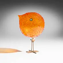 Pulcini by Alessandro Pianon, c. 1963, hand-blown glass, murrine, copper, sold Oct 2025