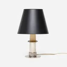 Jean Desprès, Table lamp, c. 1950, silver-plated metal, painted wood, paper shade