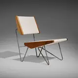 Maurice Martiné, Rare lounge chair, 1946-50, cotton cord, painted tubular steel, wood