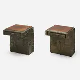 Rare Sculpted Bronze nightstands, pair by Paul Evans, 1972, bronze resin over wood, rosewood veneer, sold Oct 2025