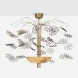 Paavo Tynell, Rare chandelier, model 9041, c. 1948, brass, perforated brass, wire