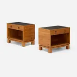 Paul Dupré-Lafon for Hermès, Cabinets, pair, c. 1940, walnut, Hermès leather, brass, marble