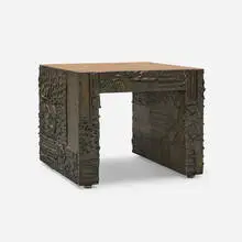Paul Evans, Sculpted Bronze occasional table, 1971, bronze resin over wood, rosewood veneer