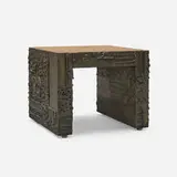 Sculpted Bronze occasional table by Paul Evans, 1971, bronze resin over wood, rosewood veneer, sold Oct 2025