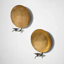 Gong sconces, pair by Hervé van der Straeten, 2000, gilt brass, patinated bronze, sold Oct 2025